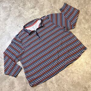 Quarter Zip Stripped Long Sleeve Pull Over with Pockets Plus Size 3X